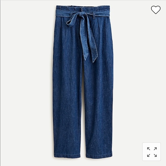 J.Crew Paper Bag Pant Blue Chambray Cropped Ankle Length Tie Waist Hemp Size 4 - Picture 2 of 13
